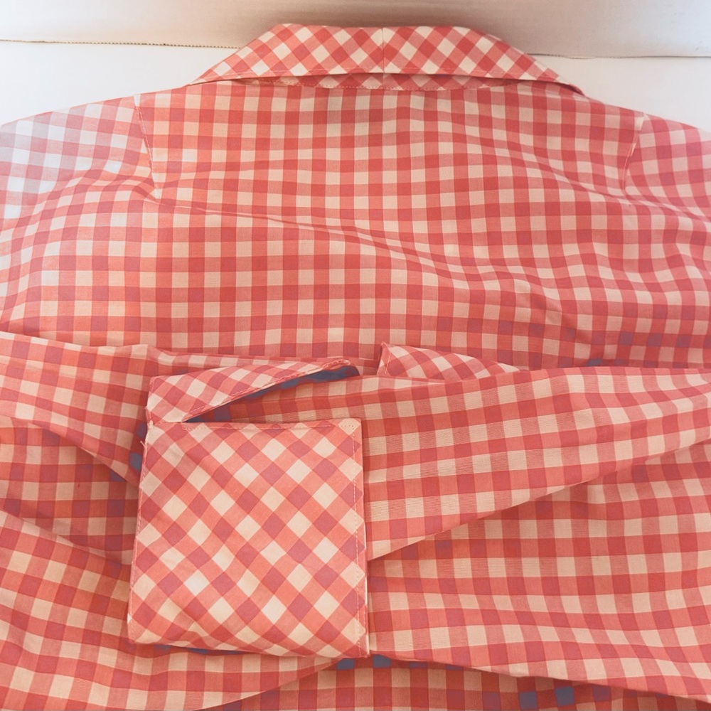 Jones New York Collection Pink Gingham Silk Blouse Long Sleeve Cuffs Size 14W - Picture 8 of 16